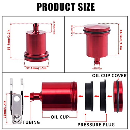 Universal Motorcycle Aluminum Brake Fluid Reservoir Oil Cup Fit For Yamaha Kawasaki Honda Suzuki BMW and more (Red) - color: red