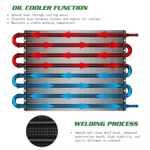 Universal 5/16" Transmission Oil Cooler Kit, Aluminium alloy 8 Pass Tube and Fin Oil Cooler Kit with Hose Mounting Kit, Black - color: Black, size: 8 Pass