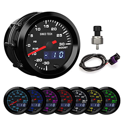52mm Gauge Car Meter Digital Display Pointer 7 Colors Backlight 12V Universal Gauge Kit…… (Boost Gauge) - style: Boost Gauge