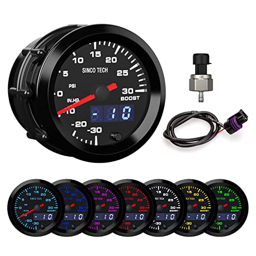 52mm Gauge Car Meter Digital Display Pointer 7 Colors Backlight 12V Universal Gauge Kit…… (Boost Gauge) - style: Boost Gauge
