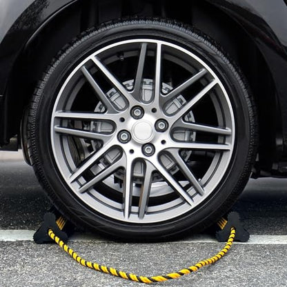 OULEME Heavy Duty Rubber Wheel Chocks with Rope & Reflective Strips - style: with Rope (1 pair)