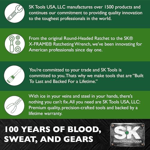 SK Professional Tools 86132 7-Piece 12-Point Fractional Flex Long Combination Wrench Set - SuperKrome Finish, Set of 7 Chrome Wrenches Made in USA