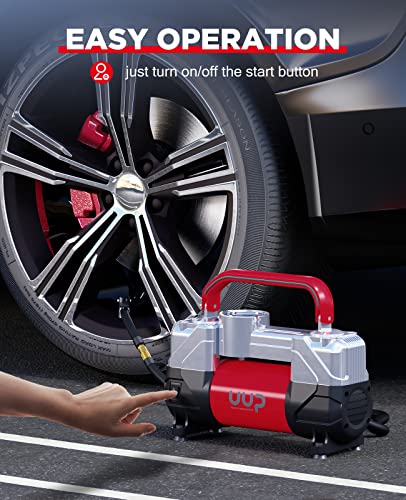 UUP Portable 12V Air Compressor, 150 PSI Tire Inflator with Dual Cylinders - color: Red