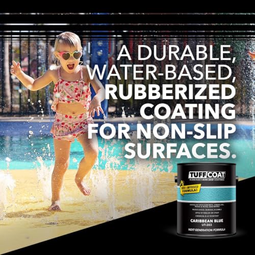 Tuff Coat Medium Texture Rubberized Non-Skid Deck Coating – Textured Non-Slip Safety Surface for Pool Decks, Docks, Boat Ramps, Patios, Walkways & High-Traffic Areas (UT-203 Caribbean Blue 1-gallon) - color: Caribbean Blue, size: 128 Fl Oz (Pack of 1)