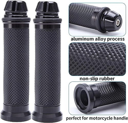 Universal 7/8" 22mm Motorcycle Handlebar Grips - Gel Rubber Compatible with Chopper, Cruiser, Street, Dirt Bike - color: Black