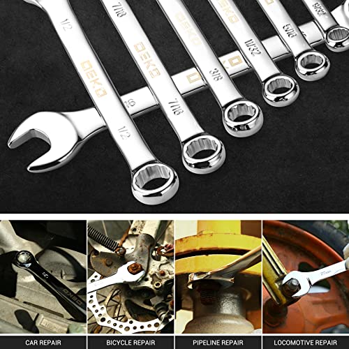 DEKOPRO Combination Wrench Set, SAE, 15-piece, 1/4'' to 1'', 12-Point, Chrome Vanadium Steel, with Plastic Tray - size: 15-Piece (SAE: 1/4-1 in)