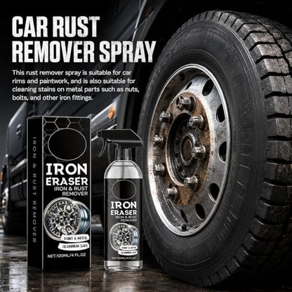 2Pcs Iron Eraser Rust Remover Spray, Iron Eraser Iron and Rust Remover Cleaner Sprays for Car Wheels and Paint, Professional Automotive Surface Cleaning, Fast Acting Rust and Brake Dust Remover