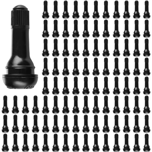 Elsjoy 100 Pack TR413 Tire Valve Stems, Tubeless Rubber Snap-in Tire Valve Stem, Short Black Tire Valve Stem, Fits 0.453 Inch Rim Holes on Standard Vehicle Tires - size: TR413