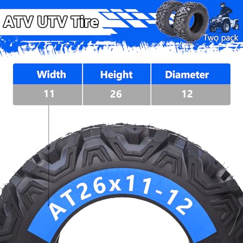 Towallmark Set of 2 26x11x12 ATV UTV Tires, 6PR Durable All Terrain Off-Road Tires, Heavy Duty Replacement Tires for Trail, Mud & Gravel - size: 26x11-12