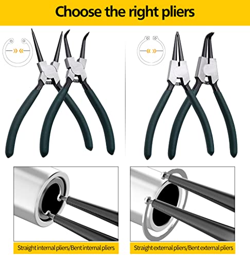 2pcs 7in Snap Ring Pliers, 5/64in Tips - color: 2pcs 90° Regular Tip Snap Ring Pliers