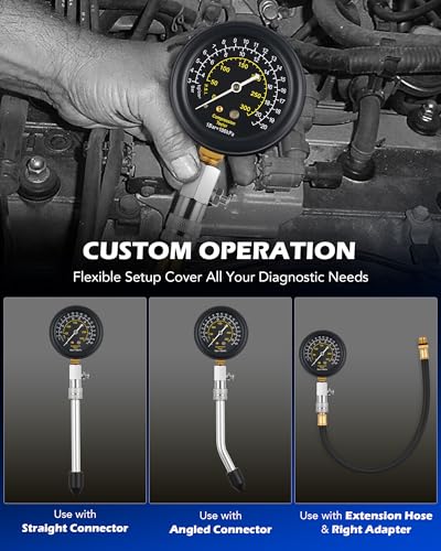OMT 9pc Gas Cylinder Compression Tester Set with Adjustable Pressure Gauge