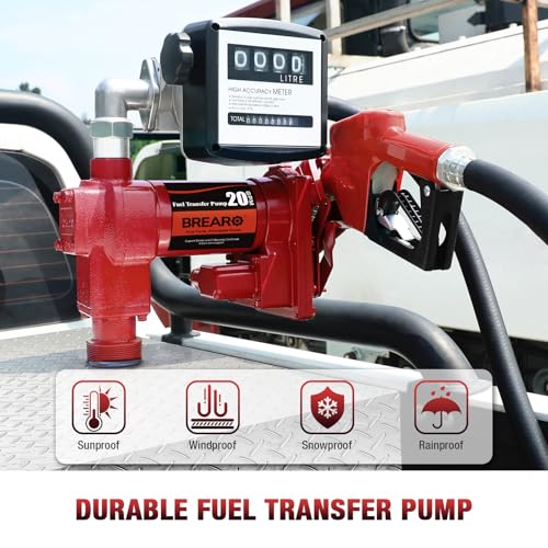 12V 20 GPM High Flow Fuel Transfer Pump with Mechanical Meter, Heavy Duty Cast Iron Pump for Gasoline, Diesel, Kerosene, Ethanol, Methanol, Biodiesel - color: Red 20 Auto-Mechanical Meter