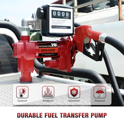 12V 20 GPM High Flow Fuel Transfer Pump with Mechanical Meter, Heavy Duty Cast Iron Pump for Gasoline, Diesel, Kerosene, Ethanol, Methanol, Biodiesel - color: Red 20 Auto-Mechanical Meter