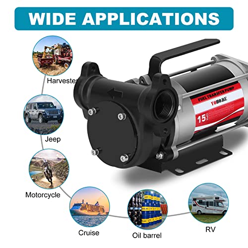 Fuel Transfer Pump YOHOME DC 12V Heavy-duty Cast Iron Gasoline Transfer Pump, 15GPM, Overheating Stability, Built-in Bypass Gas Pump Applicable To Gasoline, Diesel, Kerosene - style: 12V 15GPM Gasoline