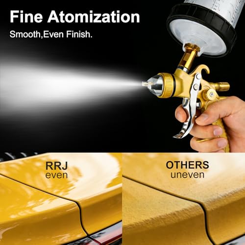 HVLP Spray Gun Kits with 1.4/1.7/2.5mm Nozzles 2 Cups Automotive Paint Guns - color: Yellow