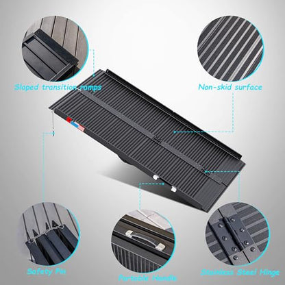 WHALEMOTOR Black Portable Wheelchair Ramp, 5FT No-sew Non-Slip Aluminum Wheelchair Ramp, Folding Portable Wheelchair Ramps for Home, Weight Capacity Up to 800 LBS, Loading Dock Plates - size: 5FT Using height 5-15"