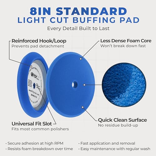 TCP Global 8" Blue Foam Buffing Pad, Light Cut Polish - color: Blue
