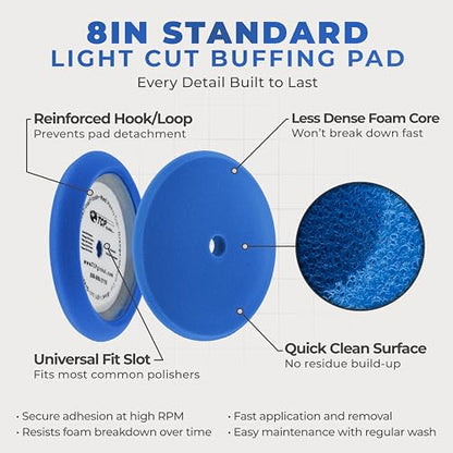 TCP Global 8" Blue Foam Buffing Pad, Light Cut Polish - color: Blue