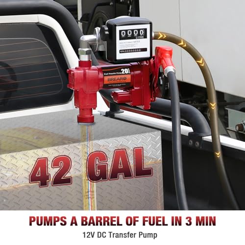 12V 20 GPM High Flow Fuel Transfer Pump with Mechanical Meter, Heavy Duty Cast Iron Pump for Gasoline, Diesel, Kerosene, Ethanol, Methanol, Biodiesel - color: Red 20 Auto-Mechanical Meter