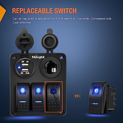 Nilight 3 Pack Rocker Switches 5 PIN with Night Glow DIY Stickers - color: Blue 3 PCS