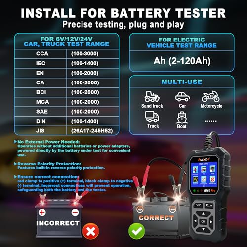 BT60 PRO 2-120AH Battery Tester 6V/12V/24V 100-3000 CCA QR Report - color: Black-Grey