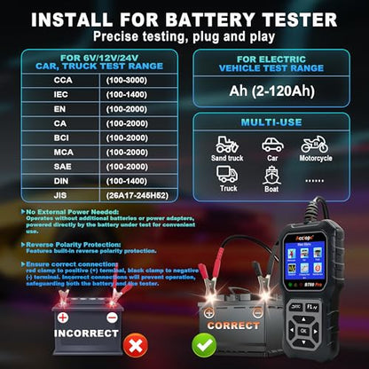 BT60 PRO 2-120AH Battery Tester 6V/12V/24V 100-3000 CCA QR Report - color: Black-Grey