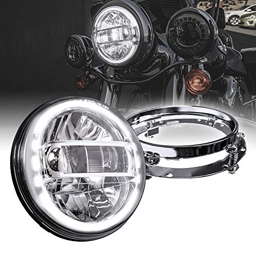 TRUE MODS 7 Inch Halo LED Headlight for Harley Davidson Daymaker Motorcycle - color: Chrome, size: Headlight + Mounting Bracket