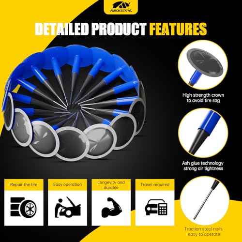 MIKKUPPA Tire Repair Patch Plug Kit - Tire Patches Combination Repair Unit, Dipped Stem Repair Plug Nail (24 PCS, 0.24 x 1.89 Inch)