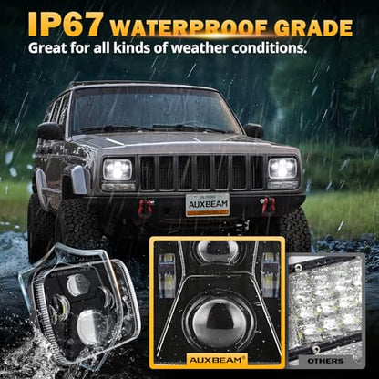Auxbeam 8000LM 5x7 7x6 LED Headlights For Jeep XJ Cherokee Wrangler, Black - color: Black