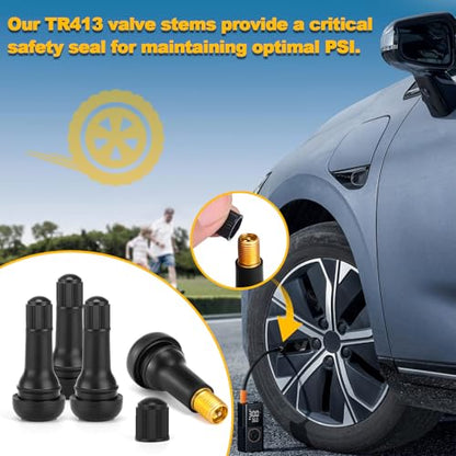 TR413 Valve Stems, Rubber Snap-in Valve Stems, Car Tire Valve Stem for 0.453 inch Rim Holes on Standard Vehicle Tires (200 Pcs)