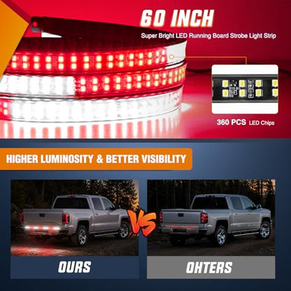 Nilight 60 Inch 360 LED Tailgate Strobe Light Strip Red White - color: 60" Tailgate Strobe Red/White