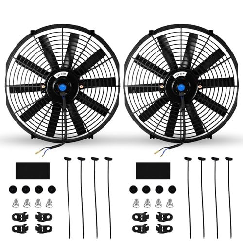 14" Universal Electric Radiator Fan Push Pull Slim Fan High Performance Cooling Fan 80W 12V Mount Kit 2PCS - size: 14 inch- 2PCS