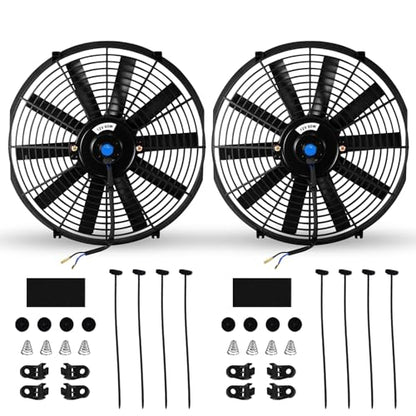 14" Universal Electric Radiator Fan Push Pull Slim Fan High Performance Cooling Fan 80W 12V Mount Kit 2PCS - size: 14 inch- 2PCS