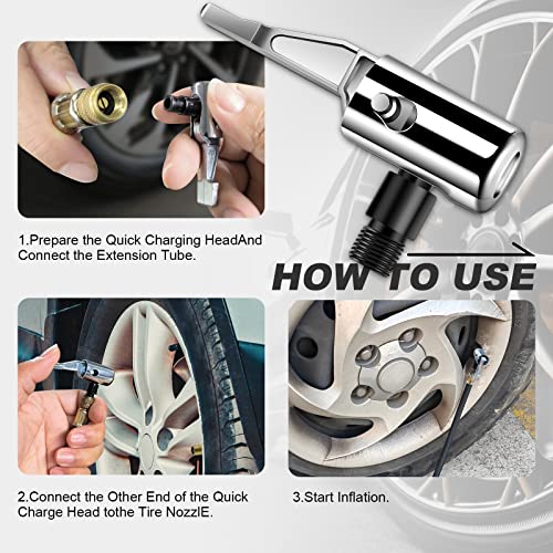 LUMITECO All Metal Lock On Air Chuck Tire Inflator Hose Adapter, Locking Tire Air Chuck with Standard Tire Valve Thread, No Air Leakage Tire Inflating Hose End for Portable Tire Pump/Air Compressor - size: Black Thread