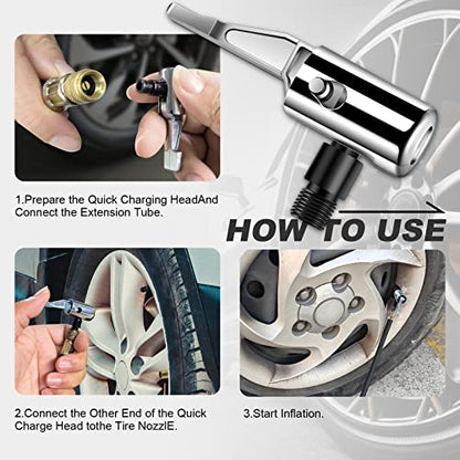 LUMITECO All Metal Lock On Air Chuck Tire Inflator Hose Adapter, Locking Tire Air Chuck with Standard Tire Valve Thread, No Air Leakage Tire Inflating Hose End for Portable Tire Pump/Air Compressor - size: Black Thread