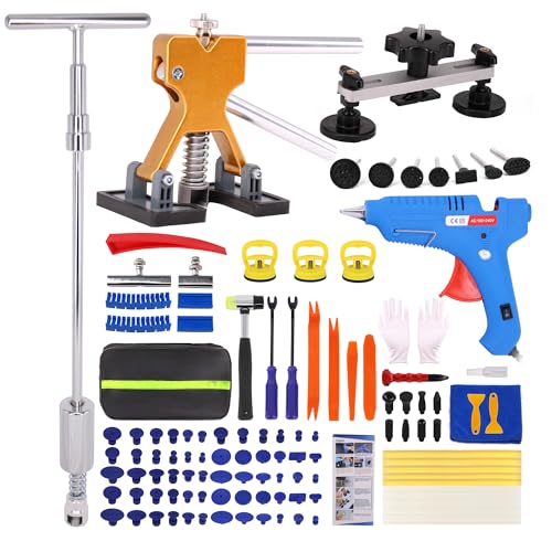 Car Dent Puller Kit,125 PCS Dent Repair Tool,Paintless Dent Removal with Golden Lifter,Bridge Puller,Slide Hammer T-Bar,Suction Cup Dent Puller - style: 125PCS