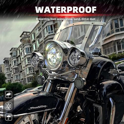 FATECIM 4.5” Motorcycle LED Fog Lights 4 1/2 inch Passing Lamps Driving Auxiliary Lights Spotlights + Housing Bucket with Visor for Harley Honda Kawasaki Suzuki Yamaha Cruiser Chopper Bobber Chrome - color: Chrome