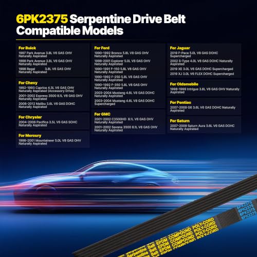 6PK2375 서펜틴 벨트 2008-2012 쉐보레 말리부 3.6L - size: 6PK2375-2375mm