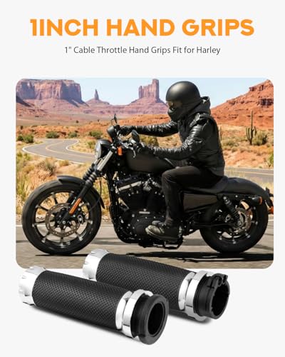 PBYMT 1inch Handlebar Grips, Cable Throttle Control Hand Grips Fit for Harley ’96-Later XL, ’96-’07 Touring, ’02-’17 VRSC, ’08-’13 XR, ’96-’17 Dyna (Except FXDLS) - color: Chrome