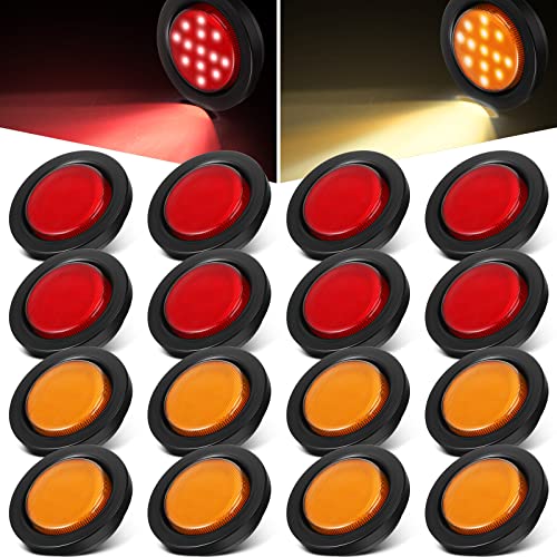 Retisee 16 Pcs 2.5 Round LED Trailer Marker Lights, Red, Amber - color: Red, Amber