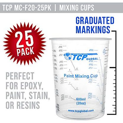 TCP Global 20 oz. (600ml) Graduated Plastic Mixing Cups - Box of 25