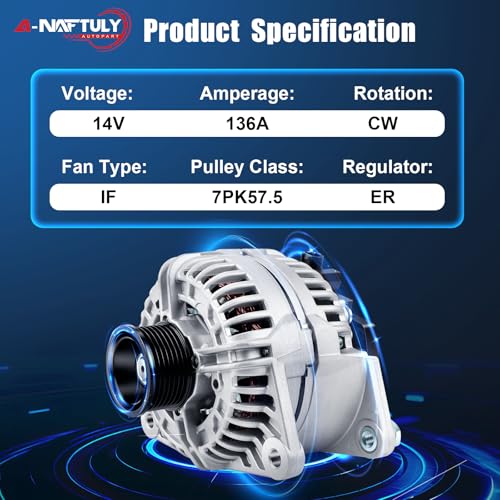 Alternator Fits for 2003 2004 2005 2006 Ram 1500 2500 3500, Durango 2004, V8 5.7L, Alternator Replacement 400-24064, 13985, 1-2553-01BO, 90-15-6420, LRA03589, 56028699AA, 0-124-525-006