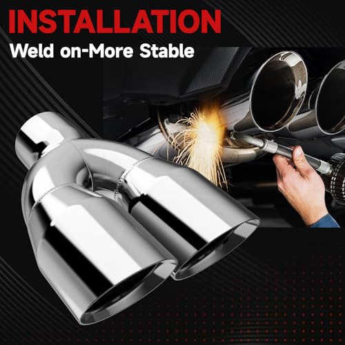 LCGP Dual Exhaust Tip 2.5 inch Inlet 3.5 inch Outlet Universal Car Stainless Steel Angle Cut 2-Packs Tailpipe(left and right) - size: 2.5x3.5x9.25 inch, style: Polished