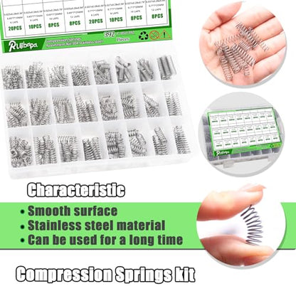 392PCS Springs Assortment Kit 304 Stainless Steel Compression Springs kit - size: 392PCS (24 Sizes)