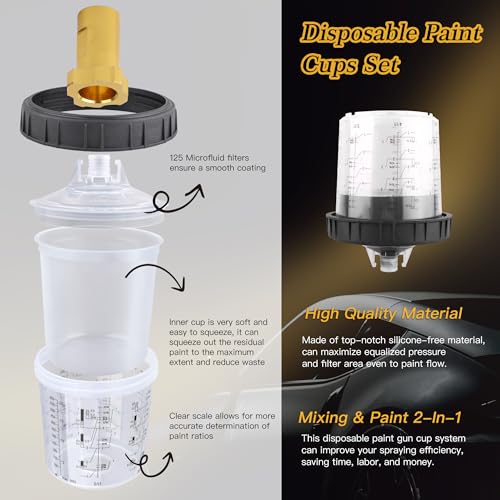 HVLP Automotive Spray Gun Kit, 10pcs 600ML Disposable Paint Cups - color: yellow