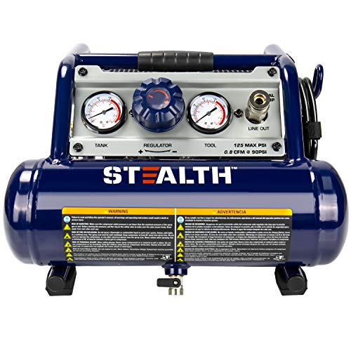 STEALTH Air Compressor 1 Gallon, 1/2HP Max 125 PSI, Induction Motor, 0.8 CFM@90PSI, 1.3 CFM@40PSI, Oil-Free Maintenance Free Light Weight Electric Air Tools for Drilling, Nailing, Grinding, SAUQ-1105 - style: SAUQ-1105-1