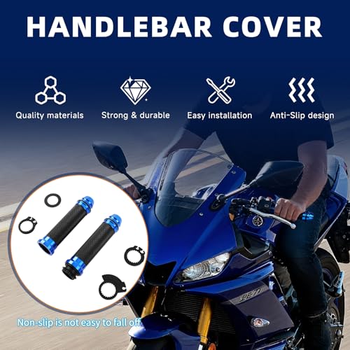 DREAMIZER 7/8 Handlebar Grips Non-Slip Motorcycle Grip w/Throttle Handle Grips Cable Clamp Compatible with Harley Honda Yamaha and More - color: Blue