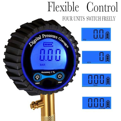 PINKJOY Digital Tire Pressure Gauge for Cars 250PSI - Accurate Air Pressure Gauge for Tires with 360° Swivel Chuck