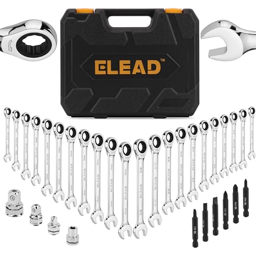 ELEAD 33-Piece Combination Ratchet Wrench Set | SAE & Metric Sizes (1/4" to 3/4" & 6-18mm) | 72-Tooth Gear Design | CR-V Steel | Organizer Carry Case | Ideal for Mechanics & DIY - color: 33-piece Upgraded Version