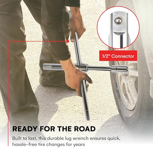 Boulder Tools 23 inch 4 Way Lug Wrench - Universal Telescopic Tire Removal Tool for Car and Truck - Portable Heavy Duty Tire Changing Tool for 19 mm and 21 mm Nuts - Durable Silver Aluminum Alloy - style: 23" Cross Tire Wrench